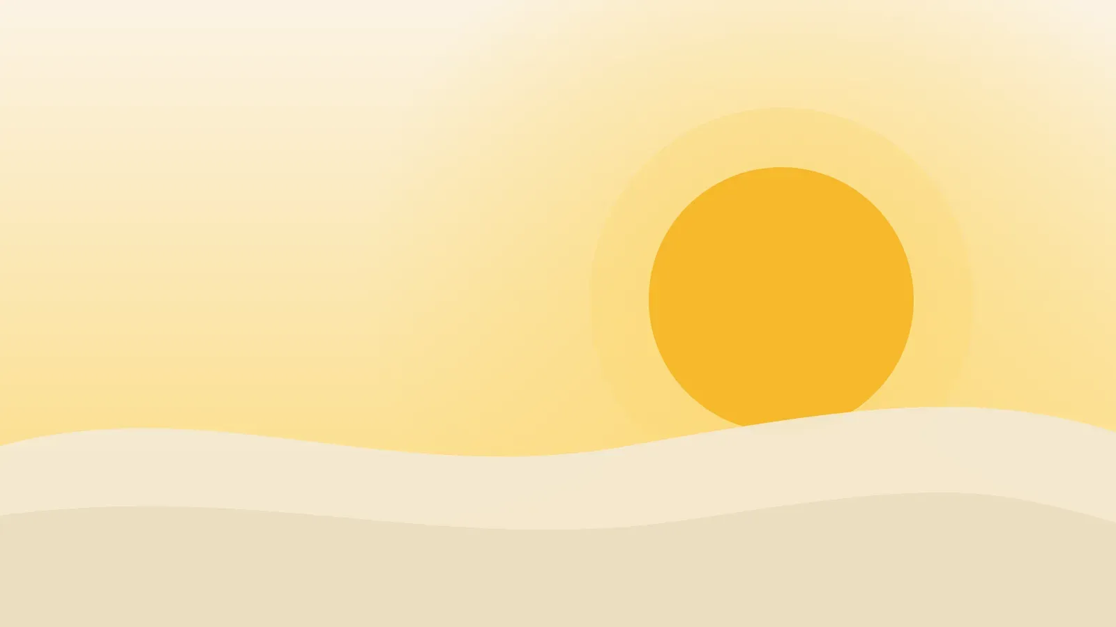 A soft sun disc rising in a cream and honey sky, with navy hills in front